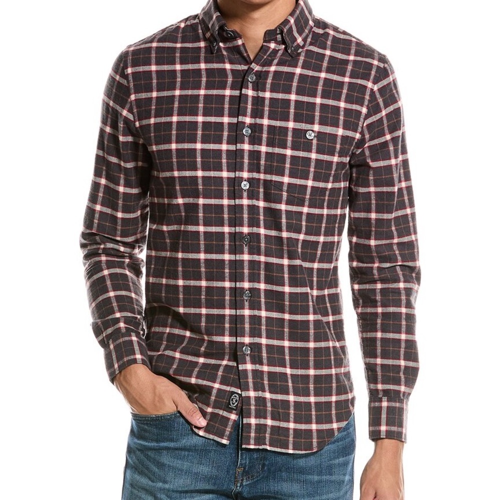 Todd Snyder Flannel Button Down Shirt Mens medium Grey red Plaid Cotton NYC gorp